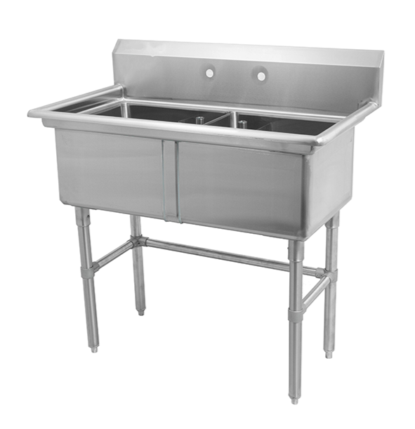 36"16-Gauge 304 Stainless Steel Two Compartment Sink, No Drainboards (36" x 21" x 44.5") - Chefcoca