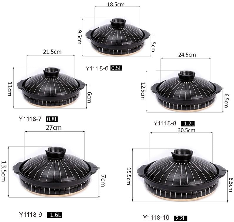 Japanese Ceramic Clay Braising and Casserole Shoal Pot with Lid (Y1118-6,Y1118-10) - Chefcoca
