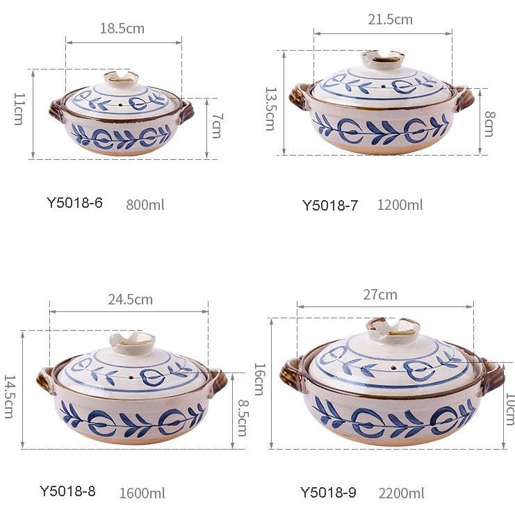 Japanese Ceramic Clay Braising and Casserole Shoal Pot with Lid (Y5018-6,Y5018-9) - Chefcoca