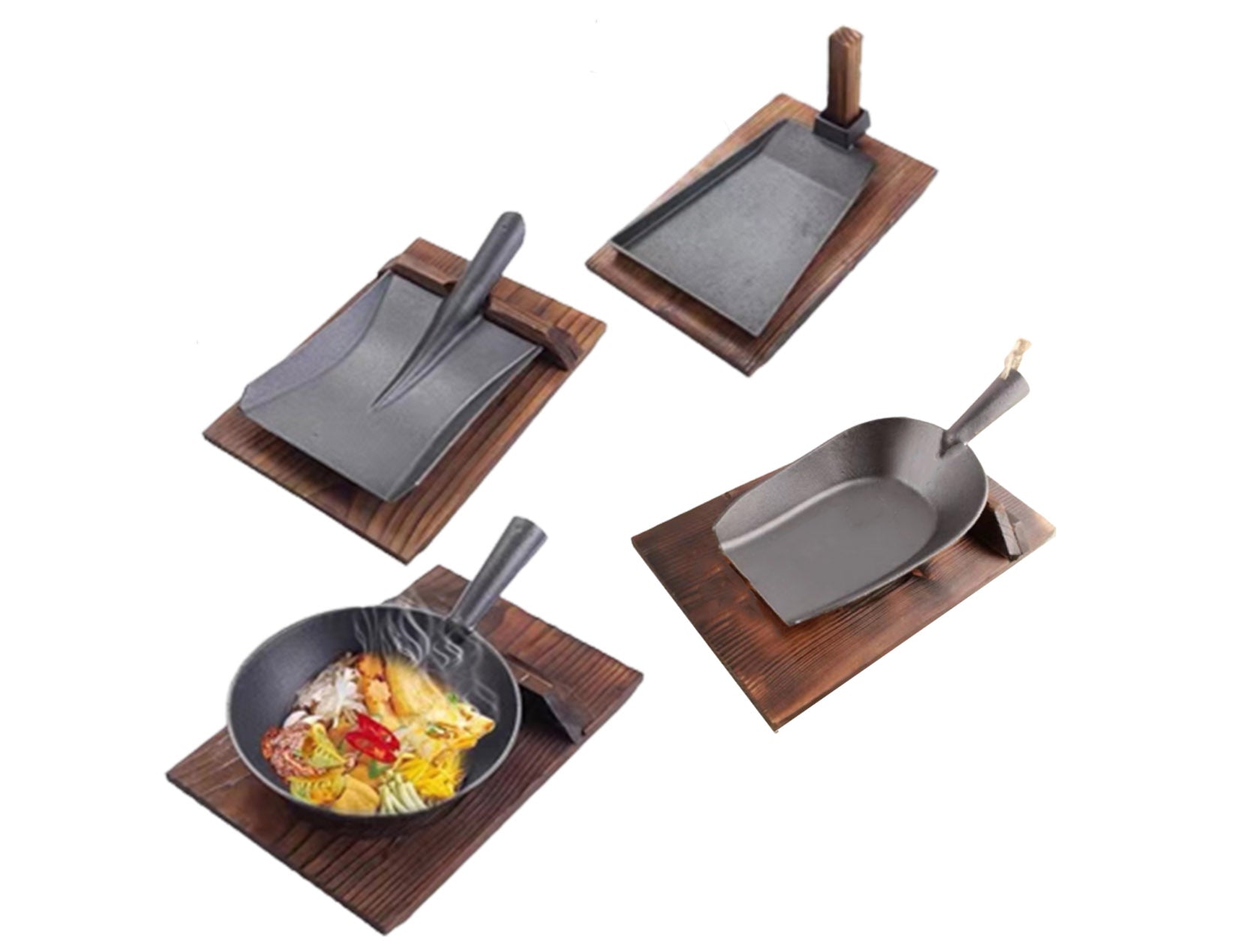 Cast Iron Platter with Wooden Base - Chefcoca