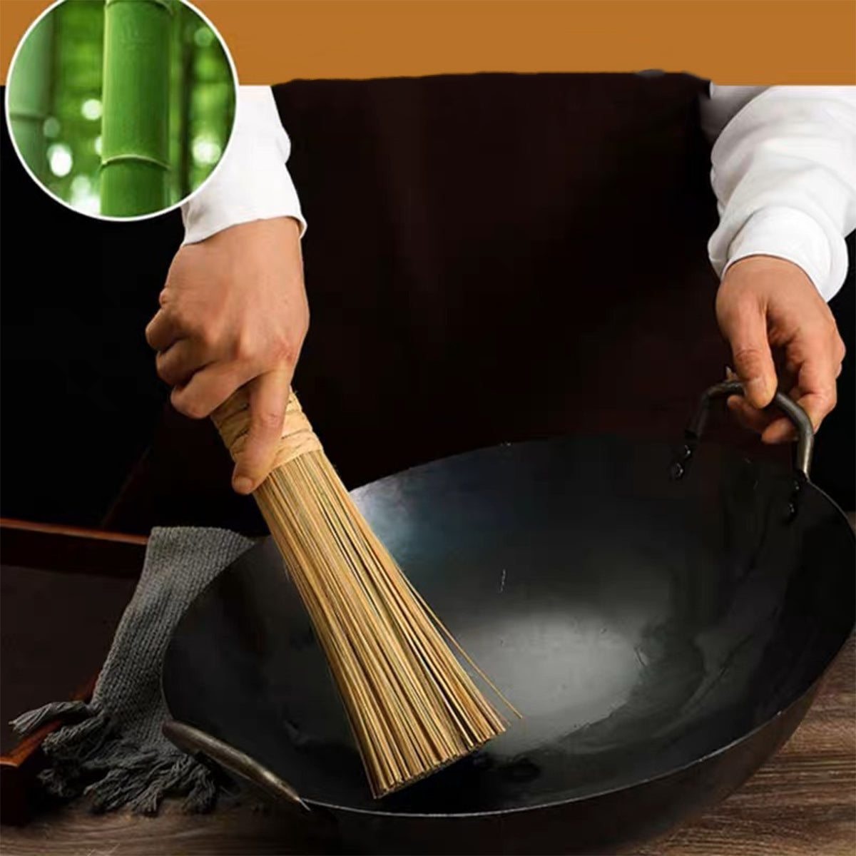 Long Bamboo Wok Brush - Chefcoca