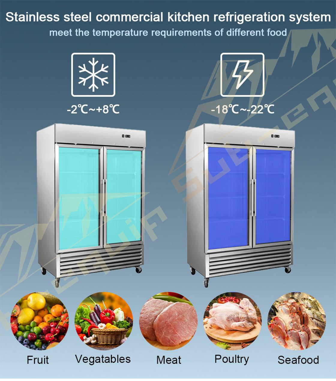 Sub-equip, 49ft³ three layer tempered glass door Refrigerated Merchandiser - Chefcoca