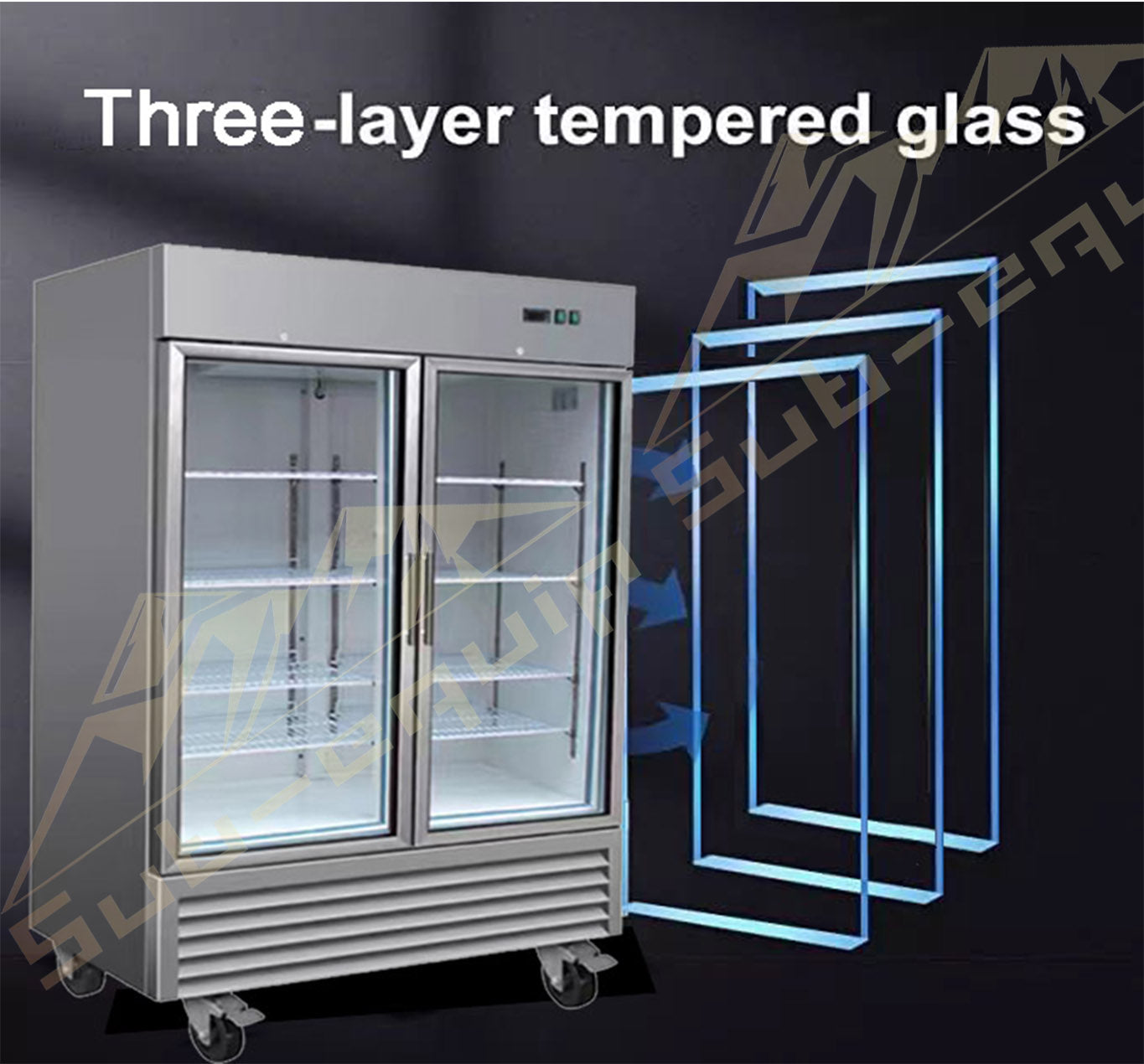 Sub-equip, 49ft³ three layer tempered glass door Refrigerated Merchandiser - Chefcoca