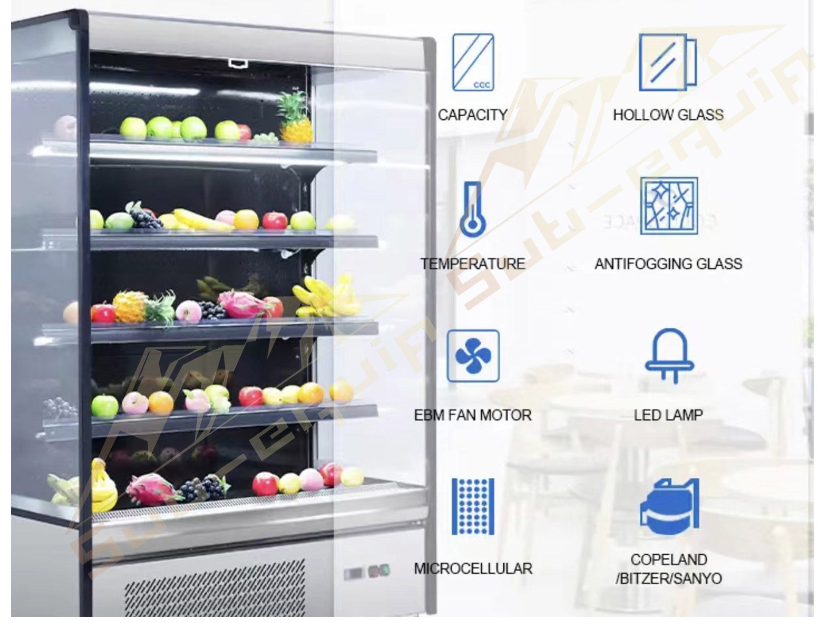 Three Doors Grab & Go Display Case, 76.2" wide Refrigerator - Chefcoca