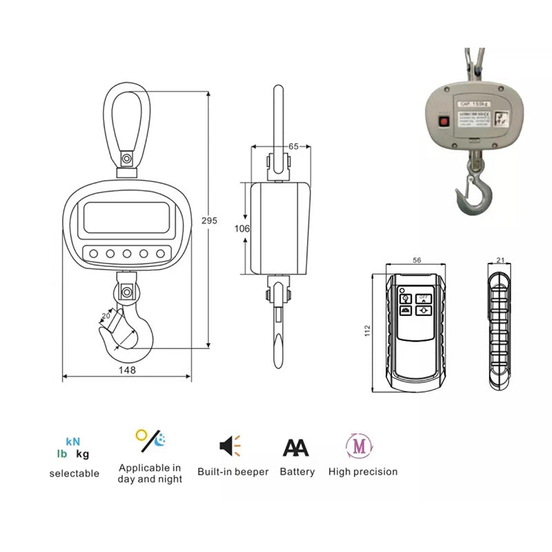 300kg weight weighting LED LCD digital hook hanging electronic crane scale - Chefcoca