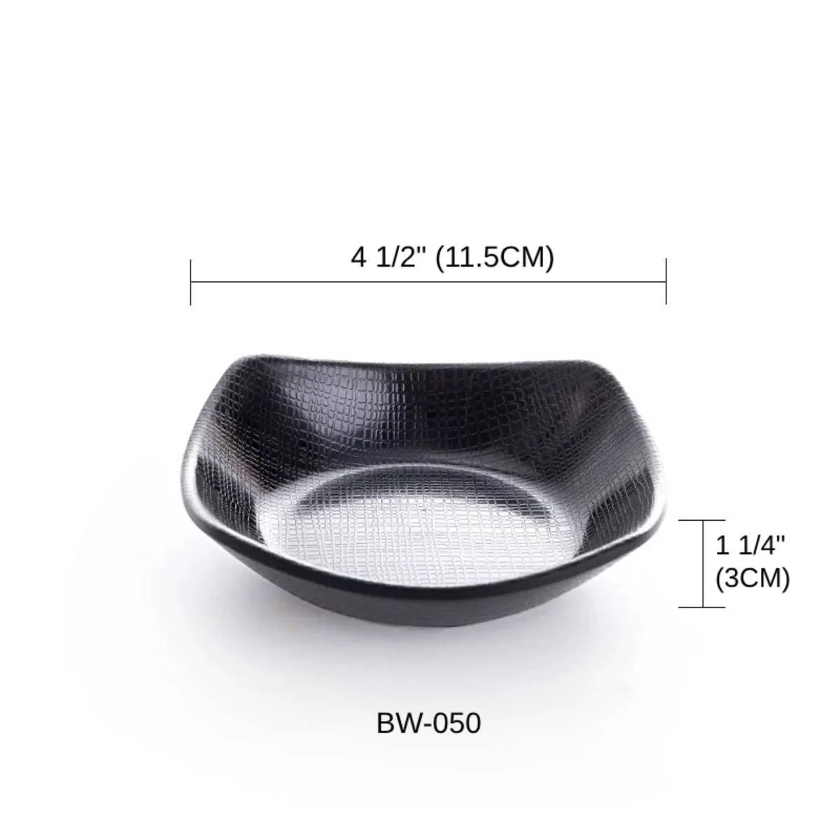 CHEFCO, BW-050,Melamine black Square Plate Textured Pattern  （D 11.5cm/4 1/2" X H 3cm/ 1 1/4"） - Chefcoca