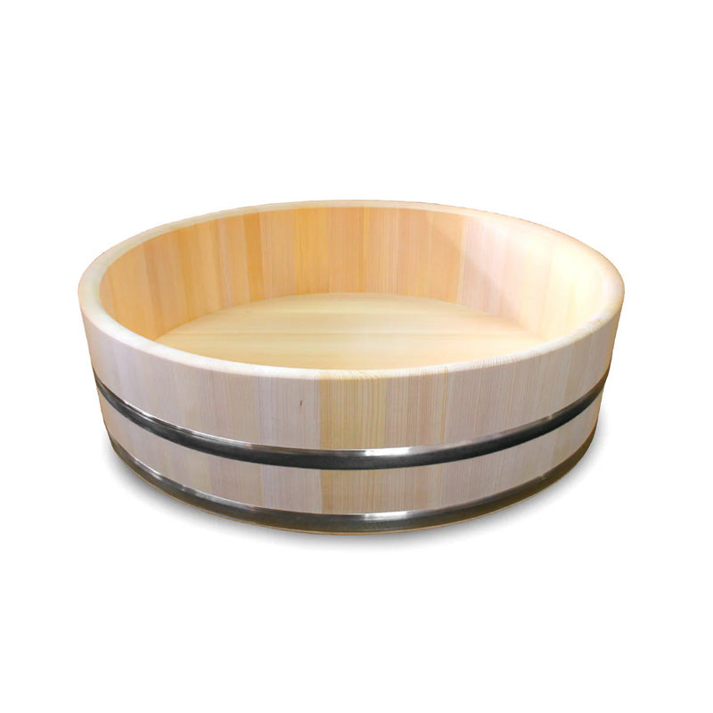 Cypress Sushi Oke Hangiri Mixing Bowl with Sanitary Stainless Hoop 26" dia (66cm), 5L - Chefcoca