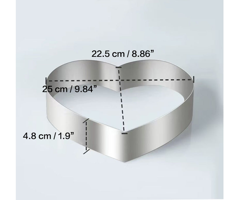 Chefco, 10" Cake Mold Rings, Stainless Steel Heart shape Cake Pastry Ring Mousse Cake Mould 2 Inch High (9856)