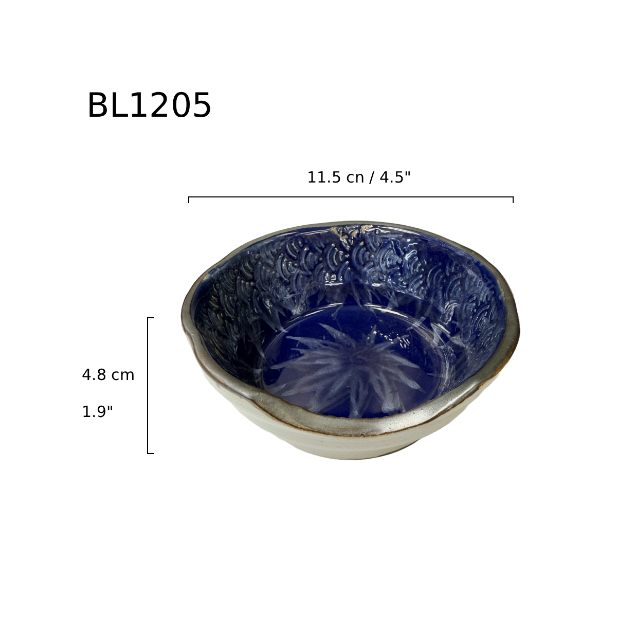 Chefco, 4.75" Dia Ceramic Blue Small Bowl with Sakura & Golden Flake Pattern (BL1205) - Chefcoca