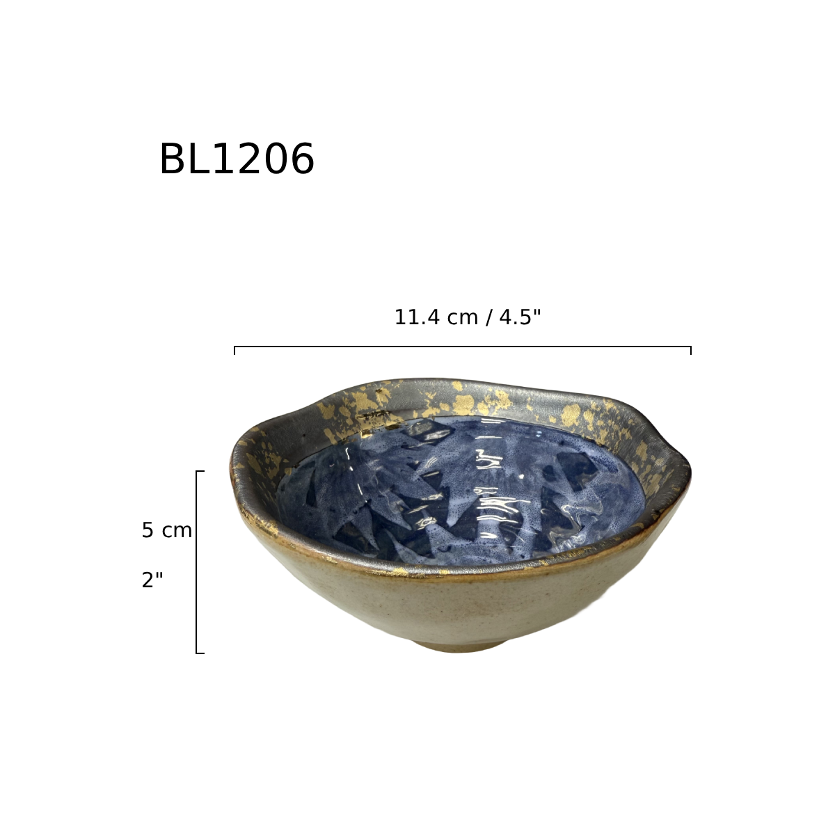Chefco, 4.5" Dia Ceramic Blue Small Bowl with Sakura & Golden Flake Pattern (BL1206) - Chefcoca