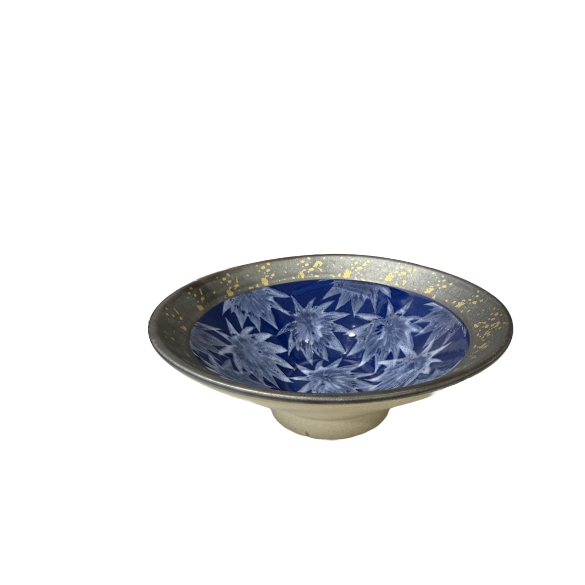 Chefco, 8" Dia Ceramic Blue Round Noodle Bowl with Sakura & Golden Flake Pattern (BL2108) - Chefcoca