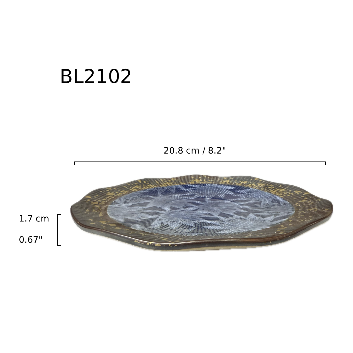 Chefco, 8 1/8" Dia Ceramic Blue Plum Blossom Shape Plate with Sakura & Golden Flake Pattern (BL2102) - Chefcoca