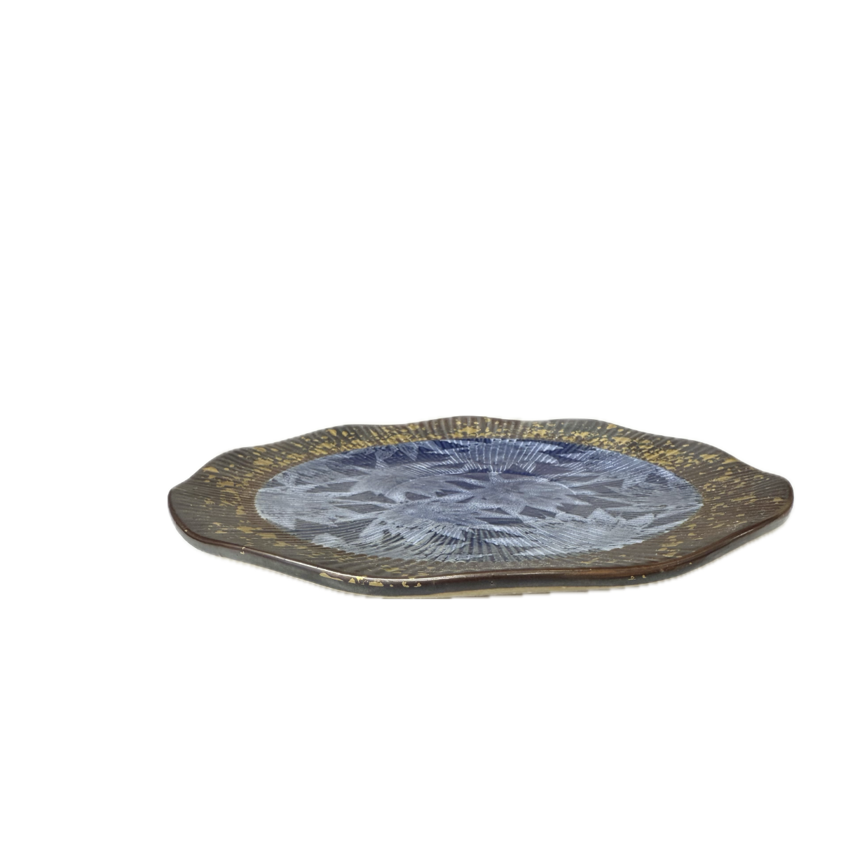 Chefco, 8 1/8" Dia Ceramic Blue Plum Blossom Shape Plate with Sakura & Golden Flake Pattern (BL2102) - Chefcoca
