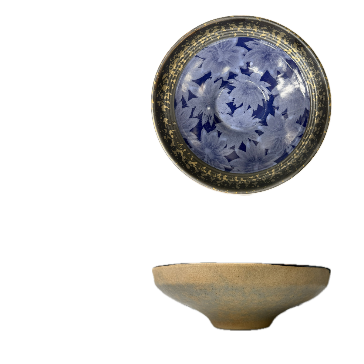 Chefco, 8" Dia Ceramic Blue Round Bowl with Sakura & Golden Flake (BL2107) - Chefcoca