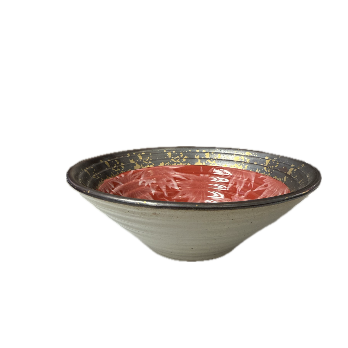Chefco, 8" Dia Ceramic Red Round Noodle Bowl with Sakura & Golden Flake Pattern (RD2108) - Chefcoca