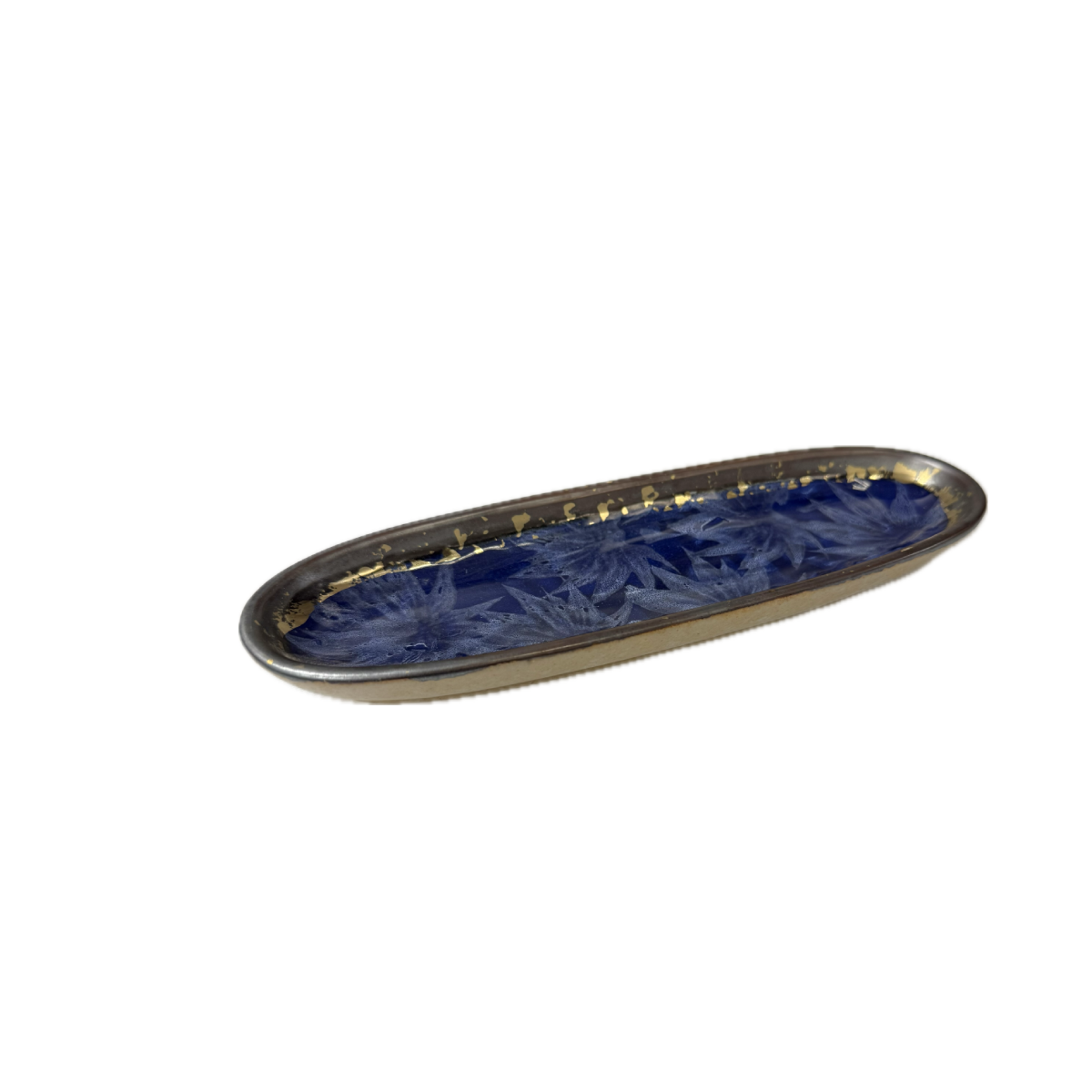 Chefco, 10" Long Ceramic Blue Oval Plate with Sakura & Golden Flake Pattern (BL260903) - Chefcoca