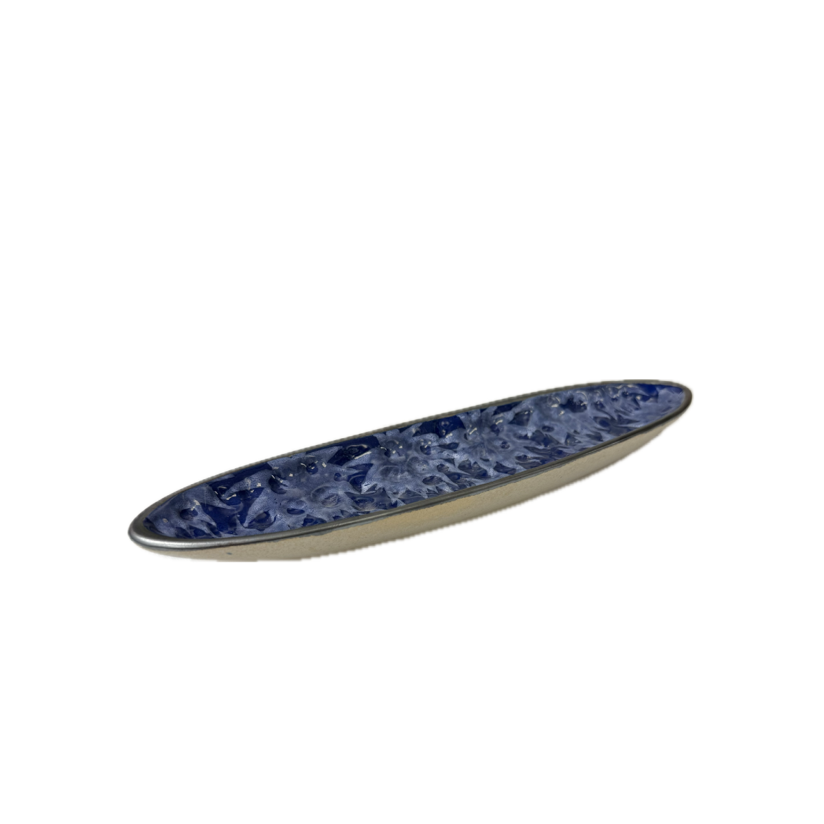 Chefco, 12" Long Ceramic Blue Embossed Oval Plate with Skura & Golden Flake Pattern (BL310803) - Chefcoca
