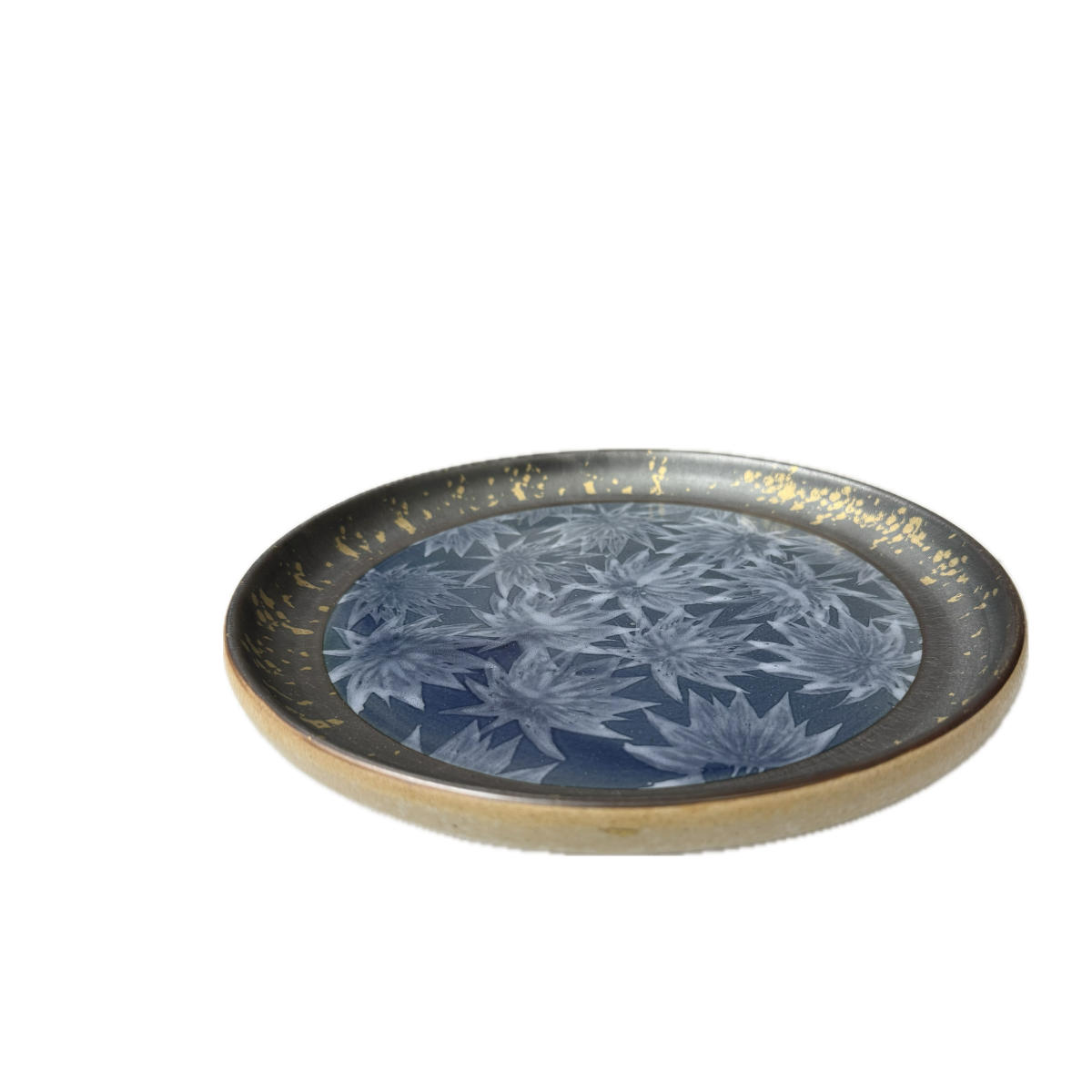 Chefco, 10" Dia Ceramic Blue Round Plate with Sakura & golden Flake Pattern (BL2503) - Chefcoca