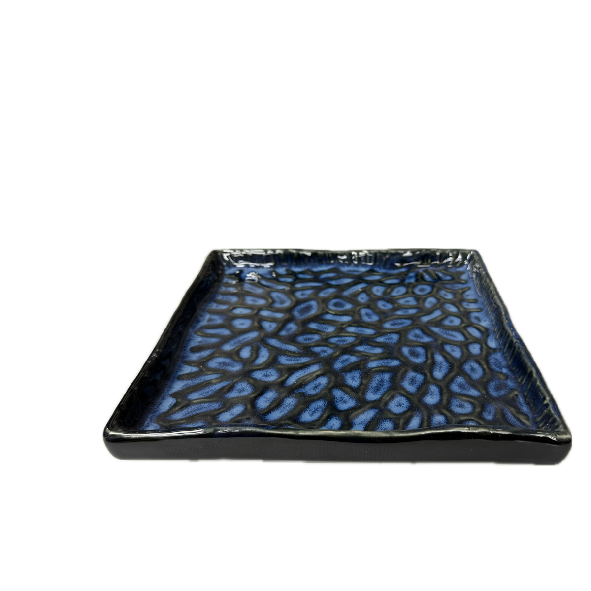 Chefco, 8" Ceramic Cat's Eye blue Embossed Square Plate (DB222202) - Chefcoca