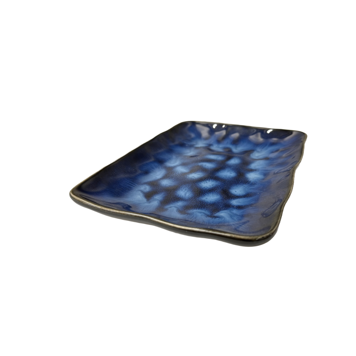 Chefco, 8" Ceramic Cat's Eye Blue Embossed Rectangular Plate (DB201403) - Chefcoca