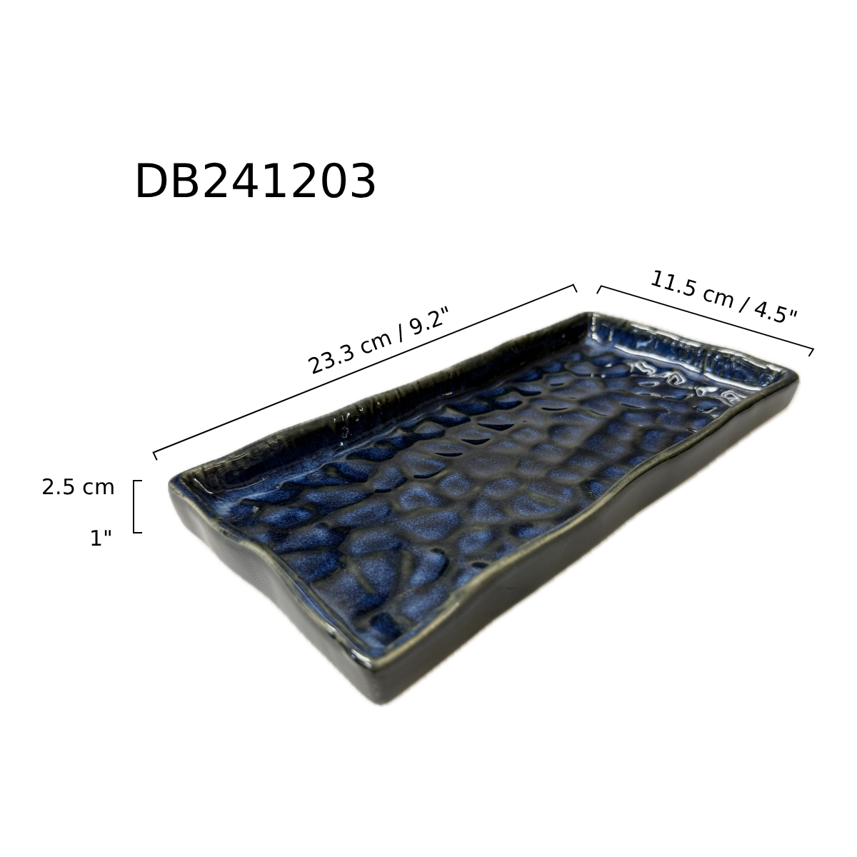 Chefco, 10.5" Ceramic Cat's Eye Blue Rectangular Plate (DB261503) - Chefcoca