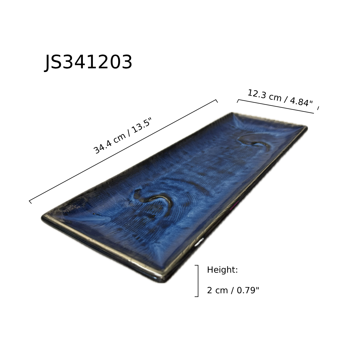 Chefco, 13.25" Blue Rectangular Wave Sushi Plate (JS341203) - Chefcoca