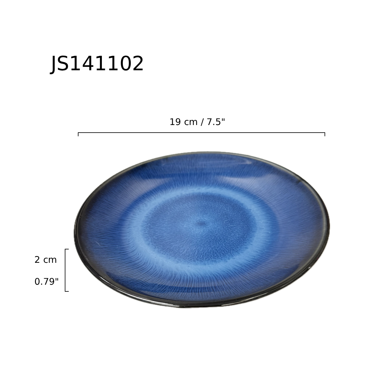 Chefco, 7 1/2" Dia Ceramic Dark Blue Kiln Round Plate (JS1905) - Chefcoca