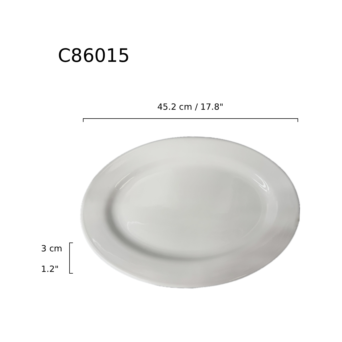 Chefco, 18" Porcelain Rimmed Oval Deep Plate - Ceramic, White (C86015) - Chefcoca