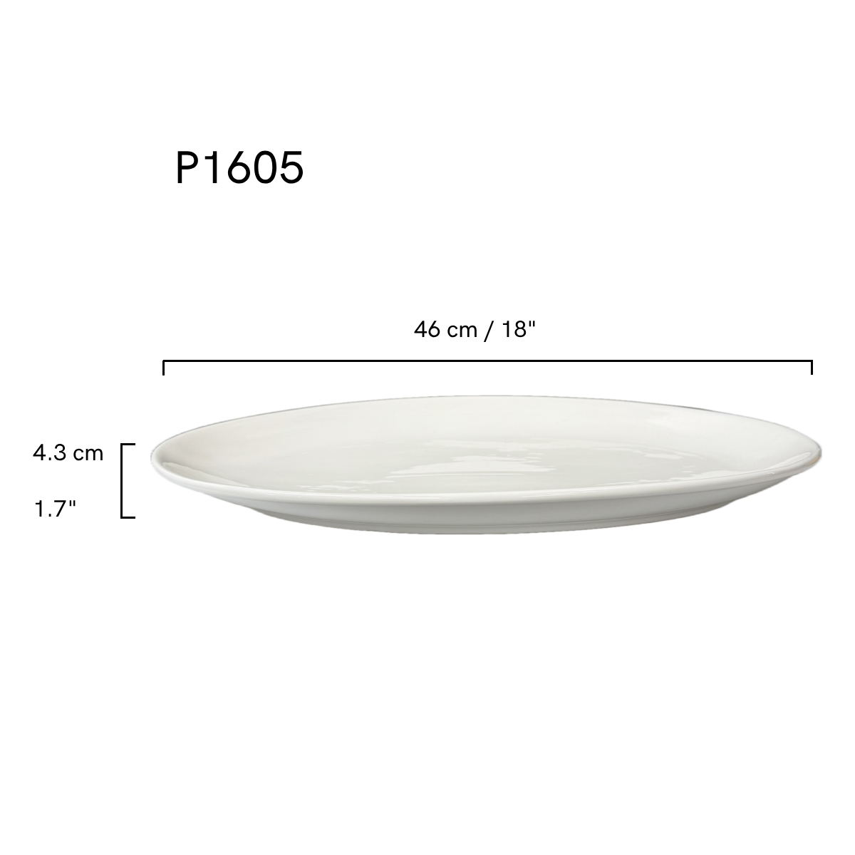 Chefco, 18" White Oval Deep Plate - Ceramic, White (P1605)