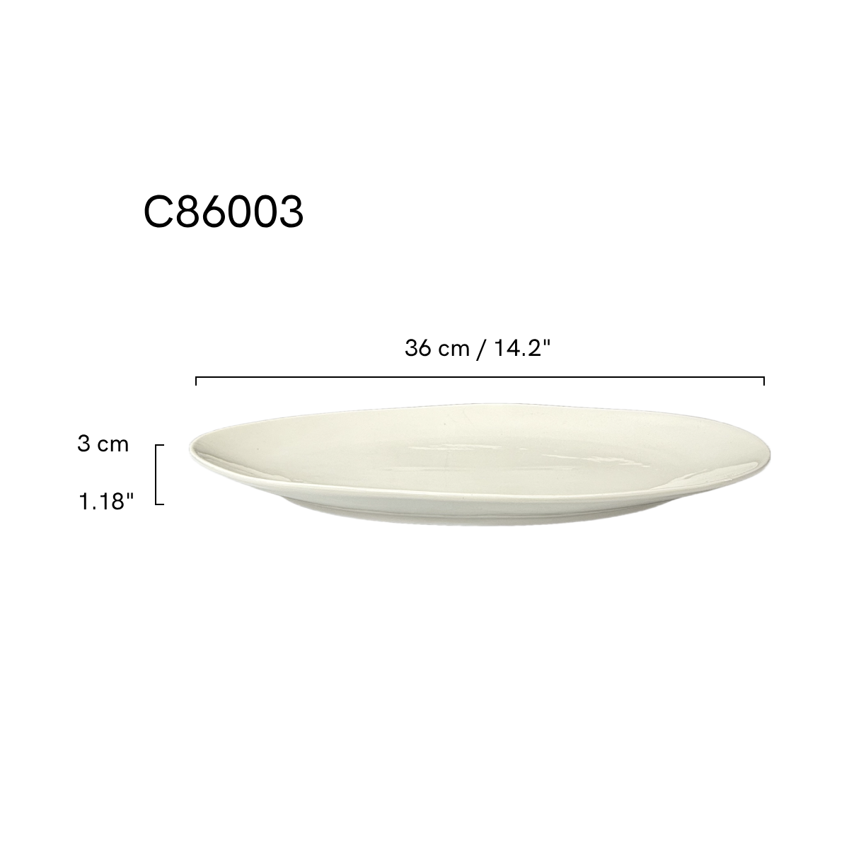 Chefco, 14" Porcelain Oval Plate - Ceramic, White (C86003)