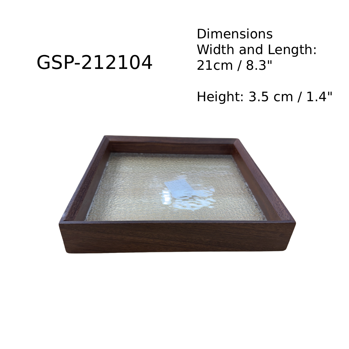 Chefco, Square Glass Serving Plate with Wooden Frame (GSP-212104) - Chefcoca