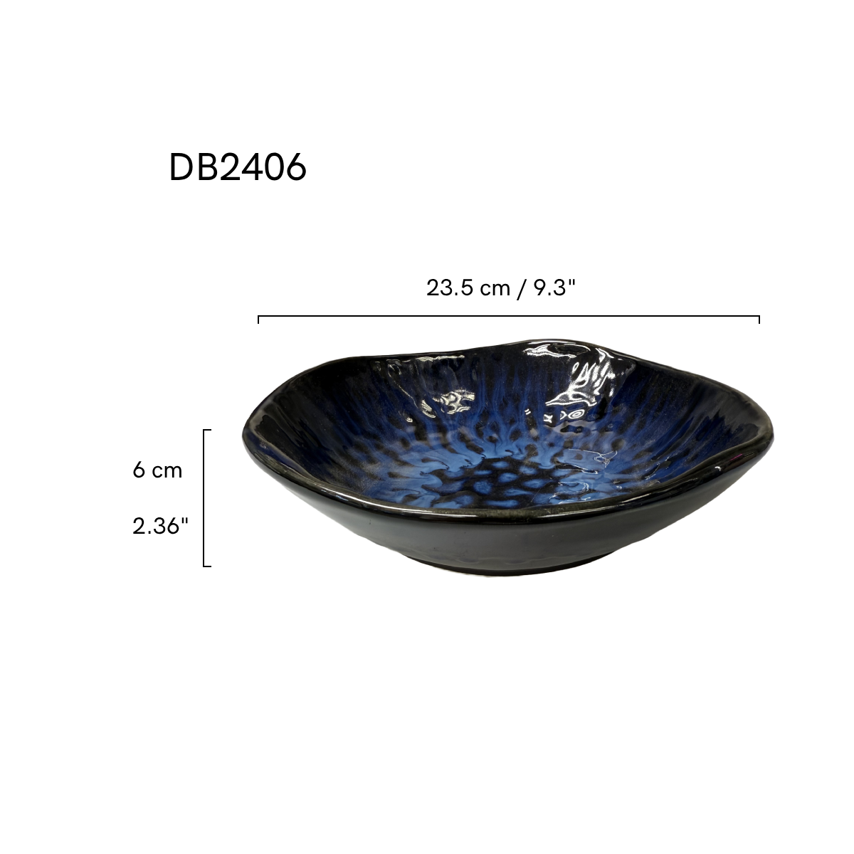 Chefco, 9.5" Dia Ceramic Cat's Eye Blue Embossed Round Bowl (DB2406)