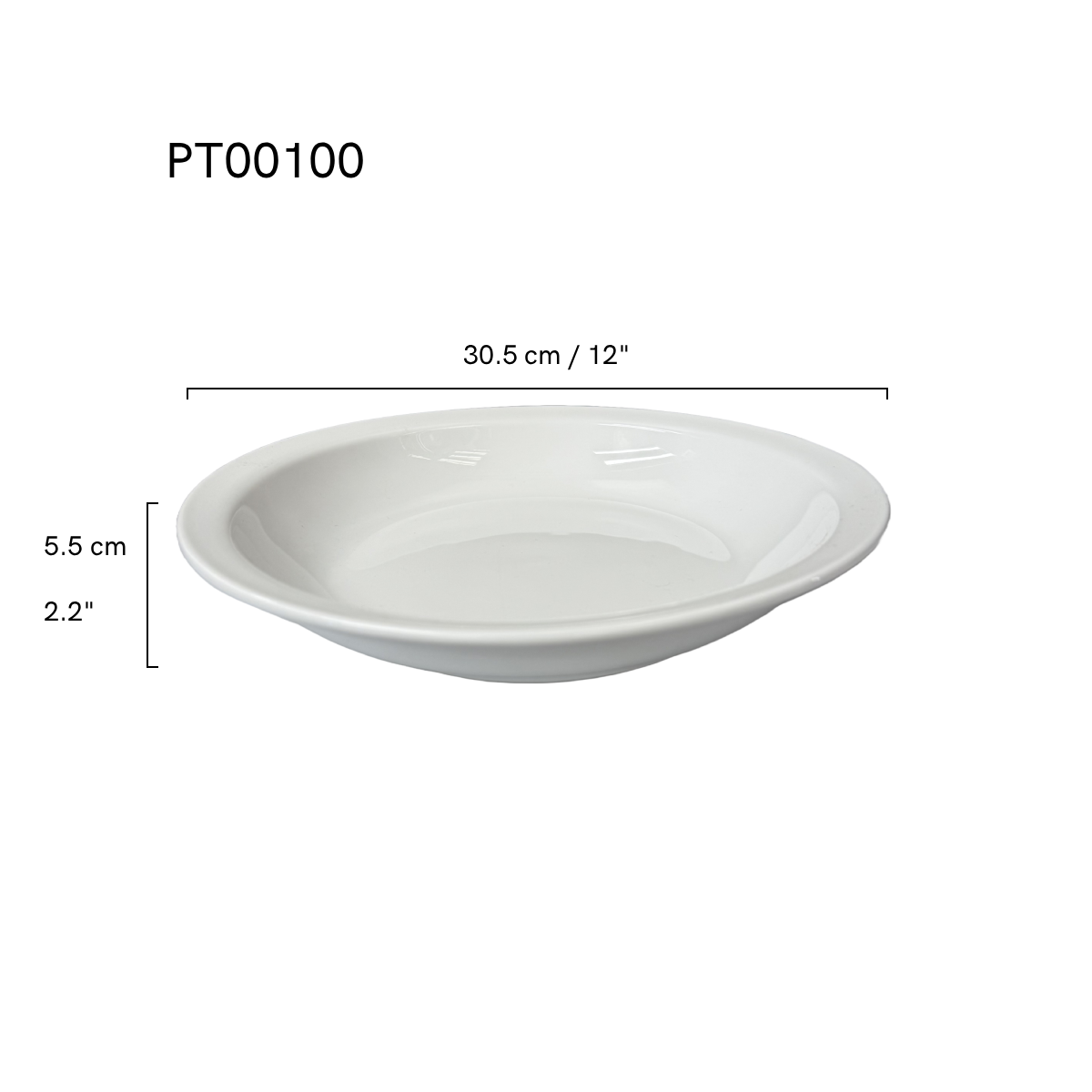 Chefco, 12" Porcelain Rimmed Salad Bowl - Ceramic, White (PT00100)