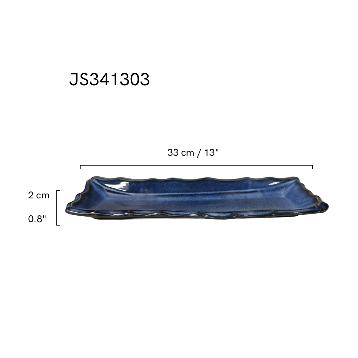 Chefco, 13" Ceramic Cat's Eye Blue Rectangular Plate (JS341303)