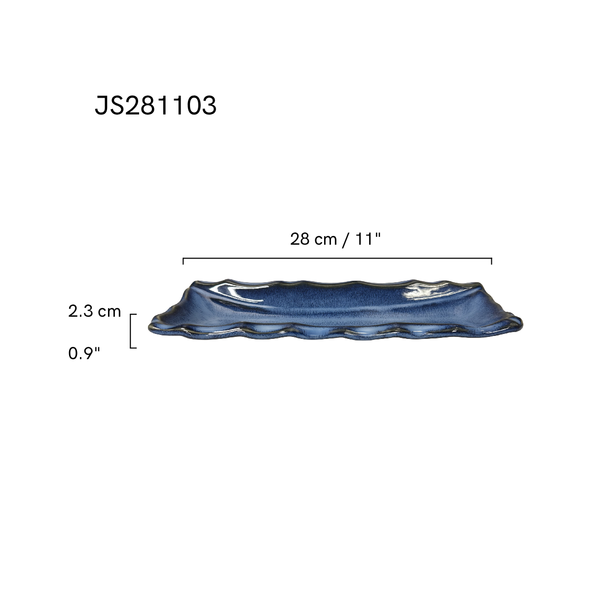 Chefco, 11" Ceramic Cat's Eye Blue Rectangular Plate (JS281103)