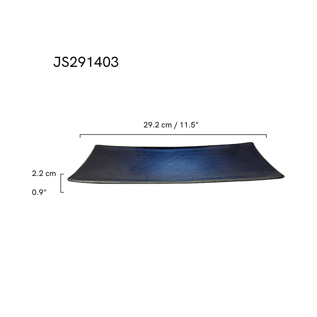 Chefco, 12" Dia Ceramic Cat's Eye Blue Rectangular Plate (JS291403)