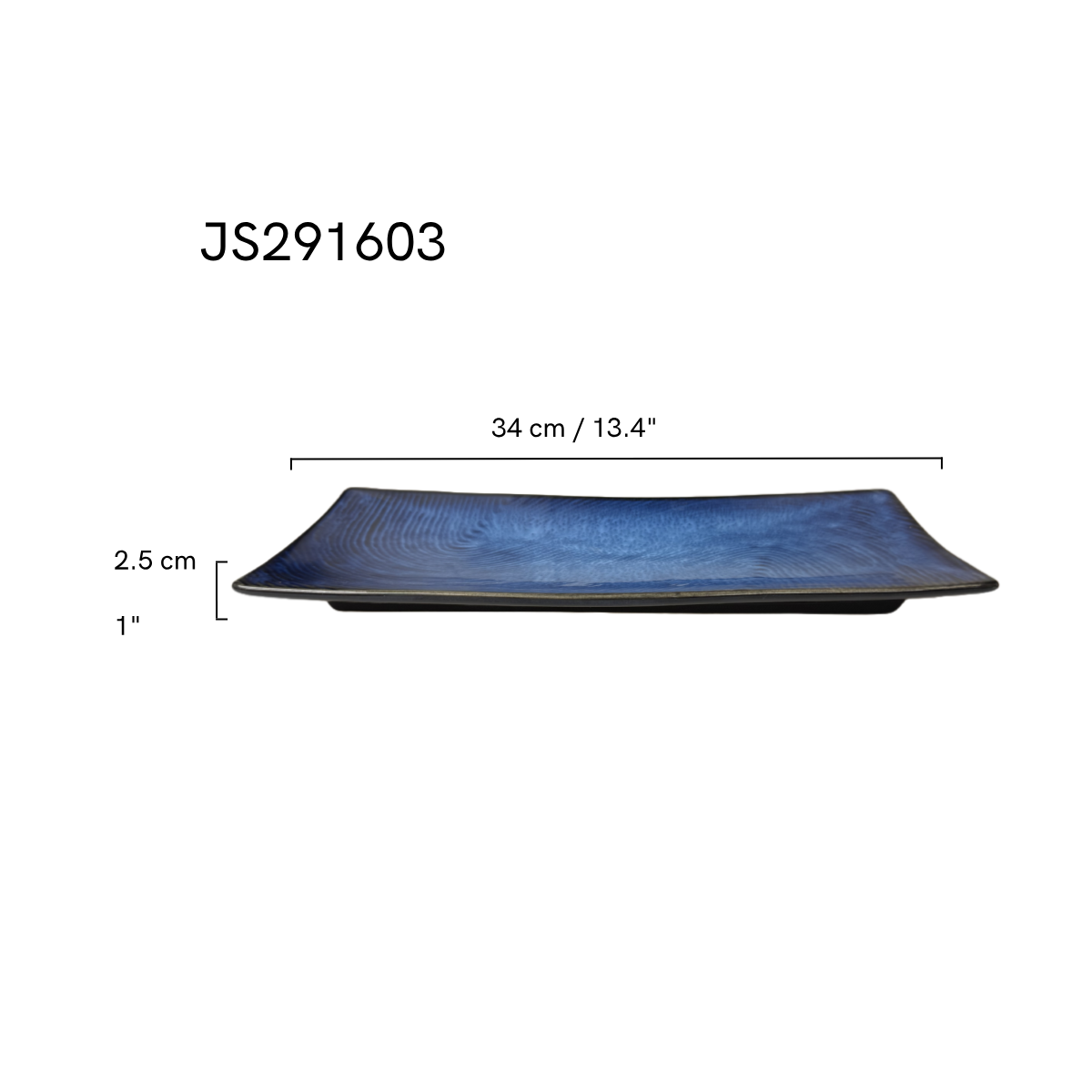 Chefco, 14" Dia Ceramic Cat's Eye Blue Rectangular Plate (JS291603)