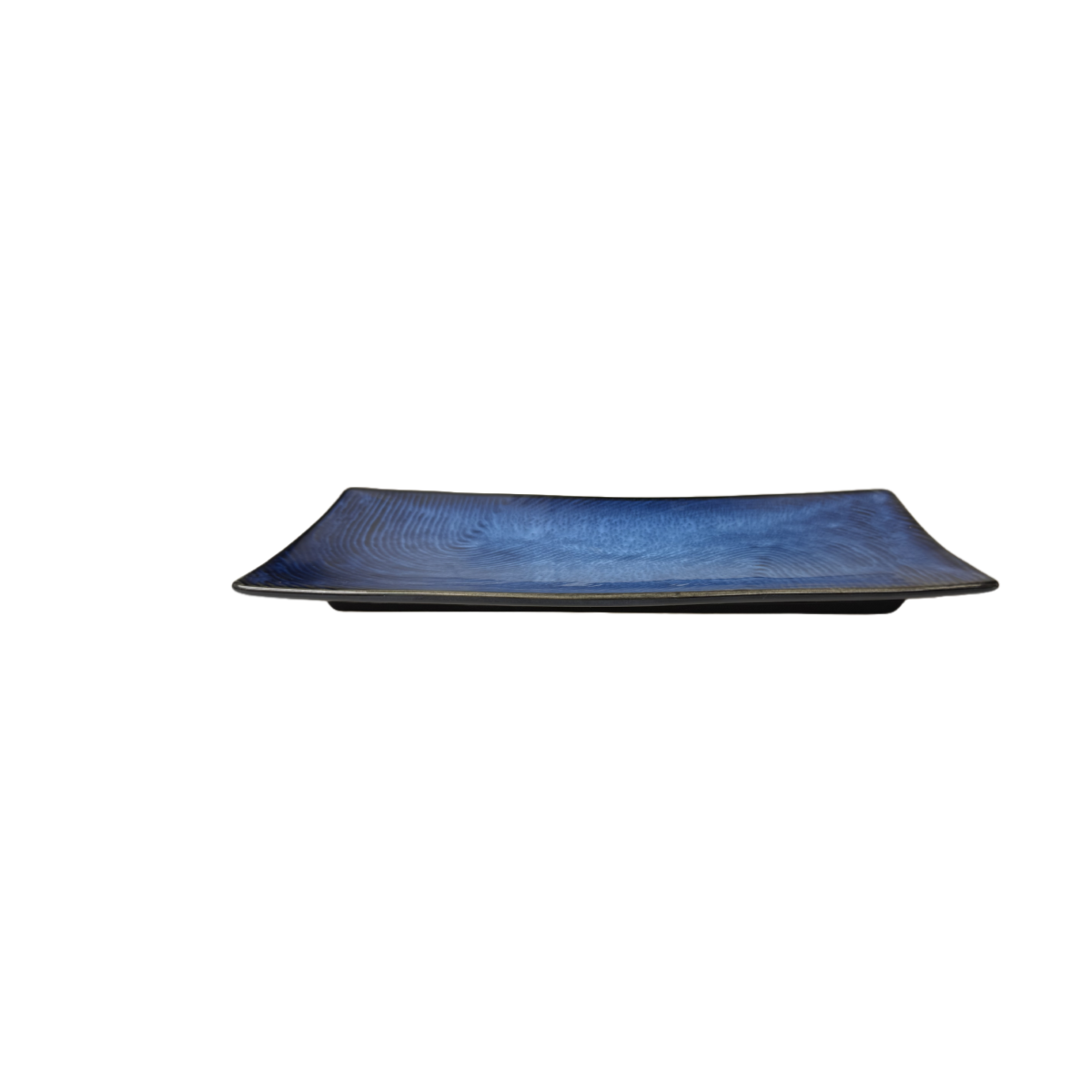 Chefco, 14" Dia Ceramic Cat's Eye Blue Rectangular Plate (JS291603)