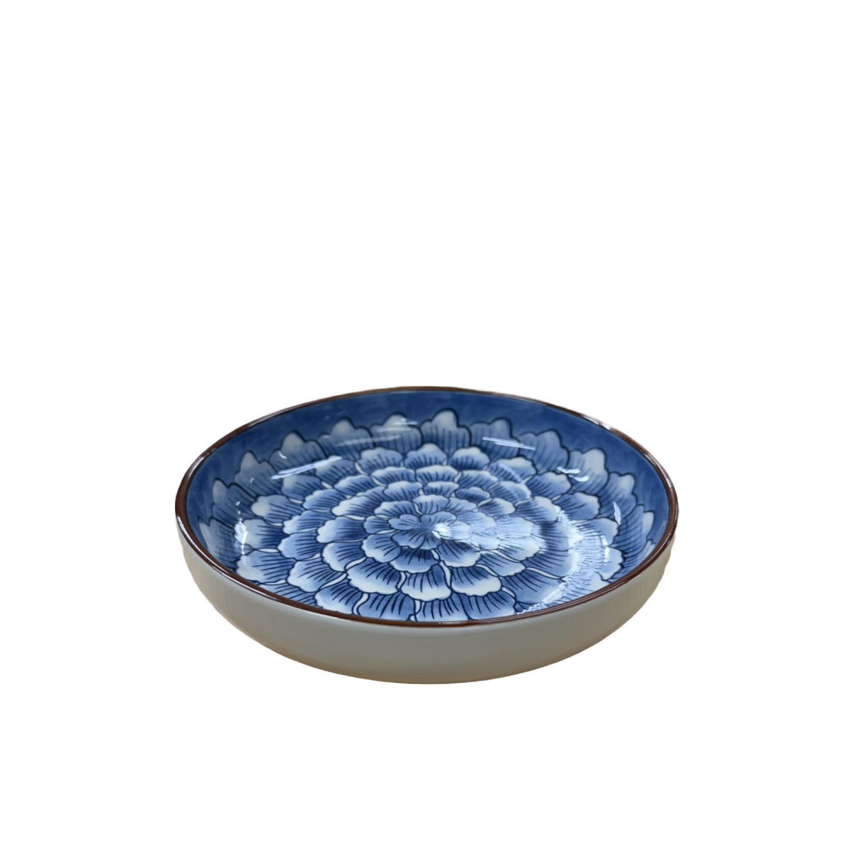 Chefco, 8" Dia Ceramic White Round Deep Plate with Blue Flowers Pattern (PTC00311) - Chefcoca