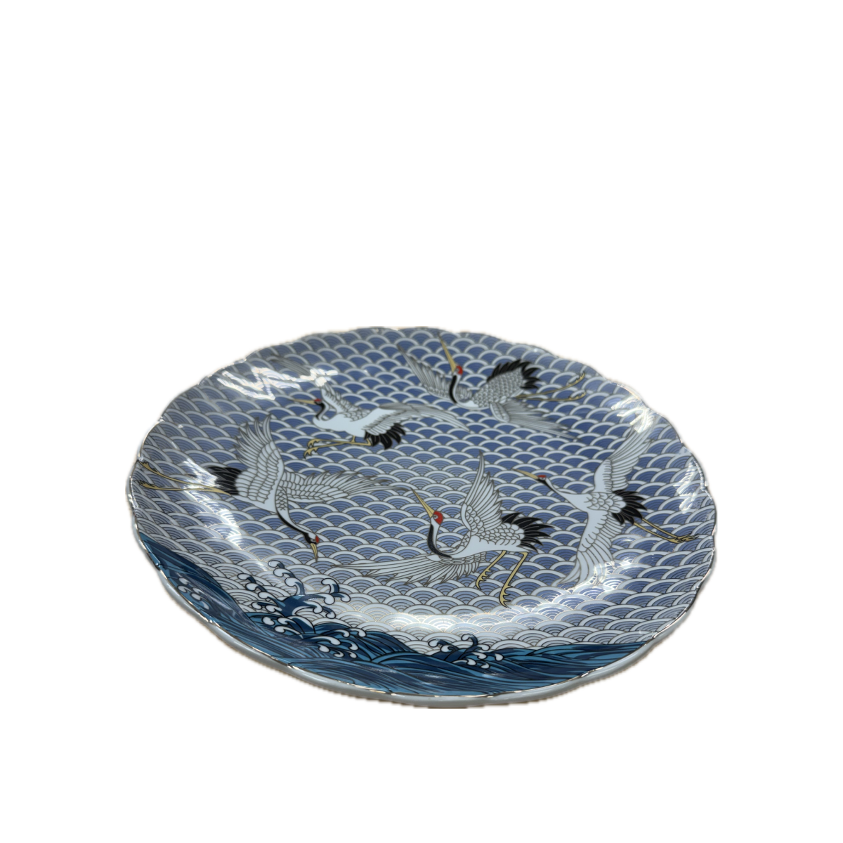 Chefco, 11.25" Flower Shape Plate with "Crane" and Sea Wave Pattern (KF2903) - Chefcoca