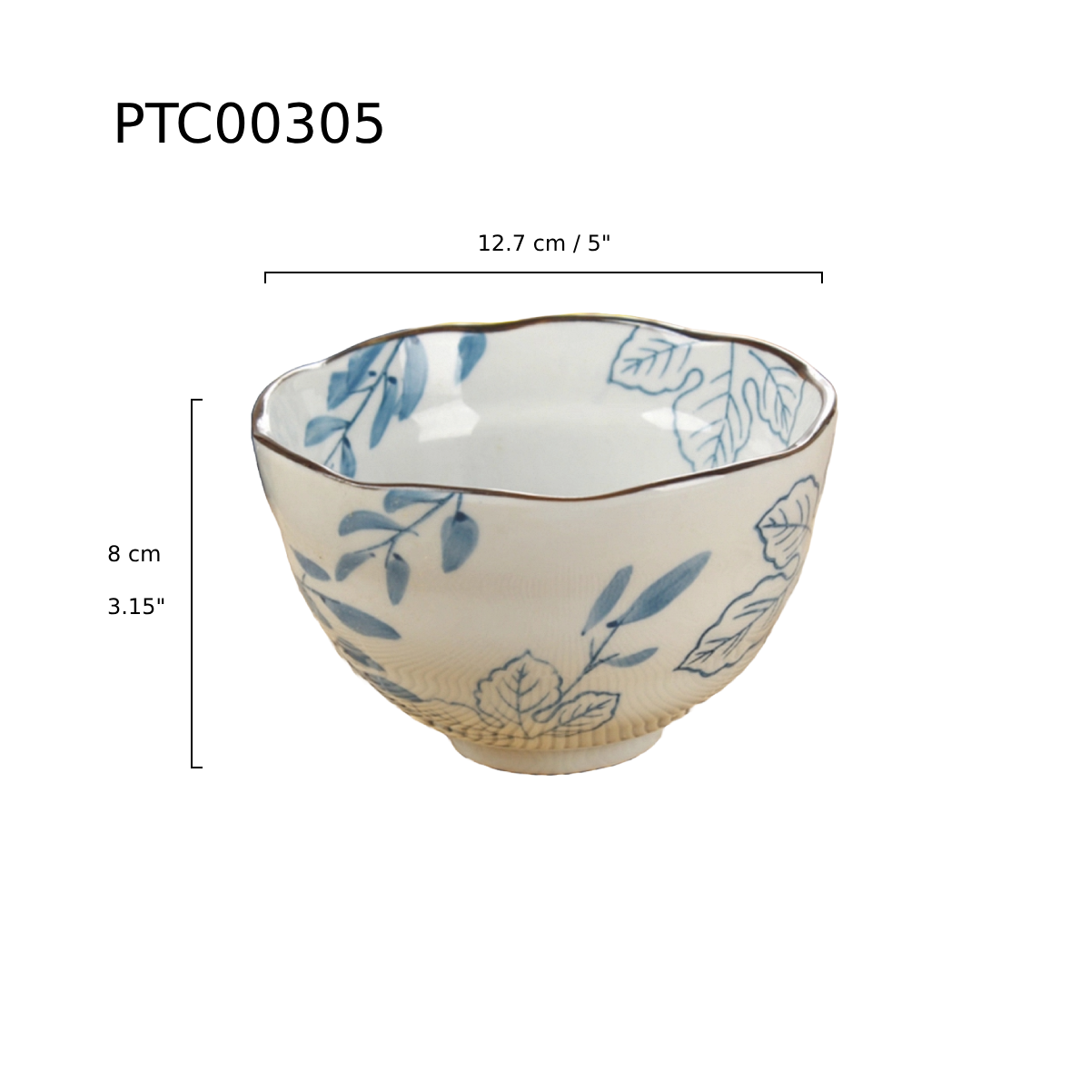 Chefco, 5" Dia Bowl with Blue Maple Leaf Pattern (PTC00305) - Chefcoca