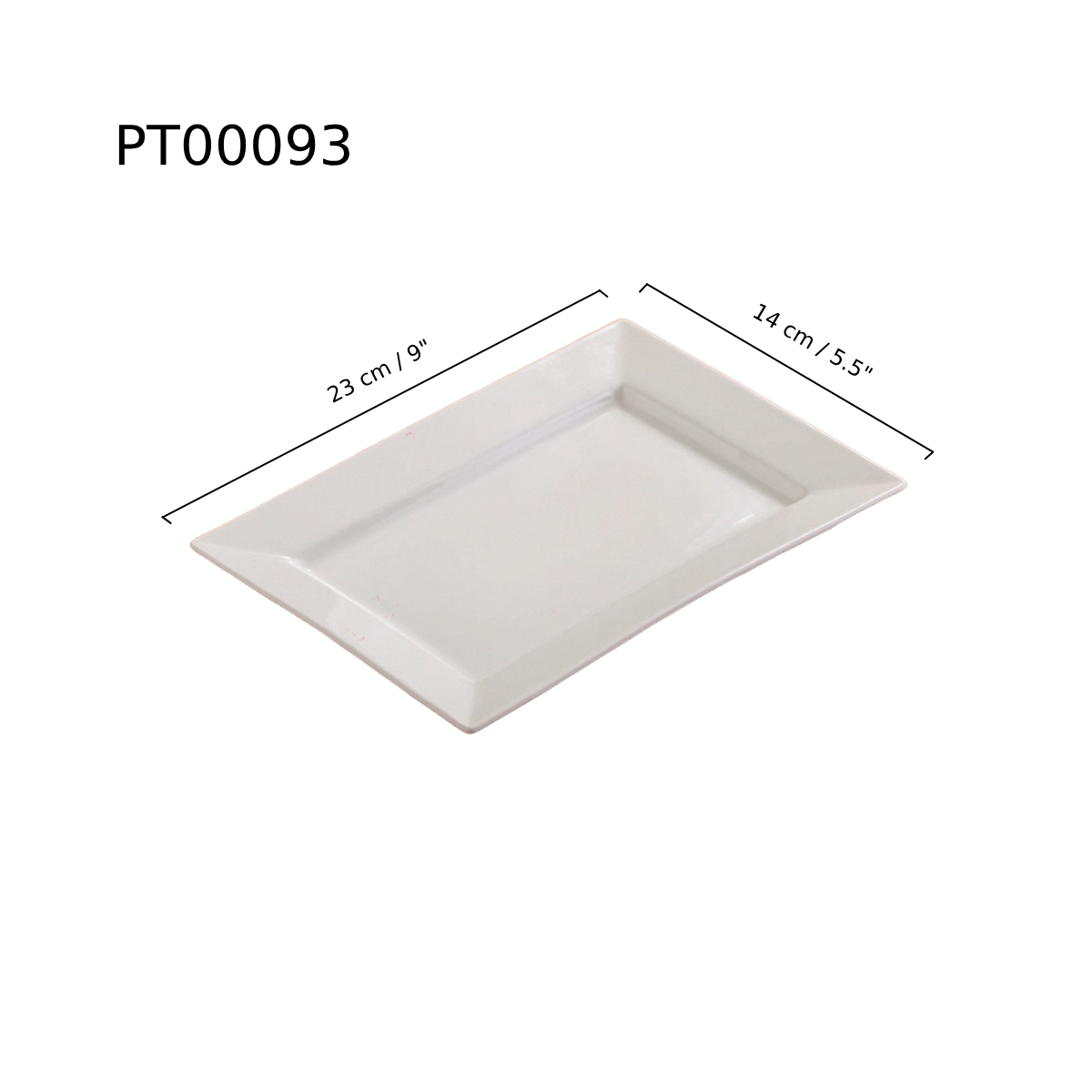 Chefco 9"x5.5" Porcelain White Rectangular Plate- Ceramic, White (PT00093)