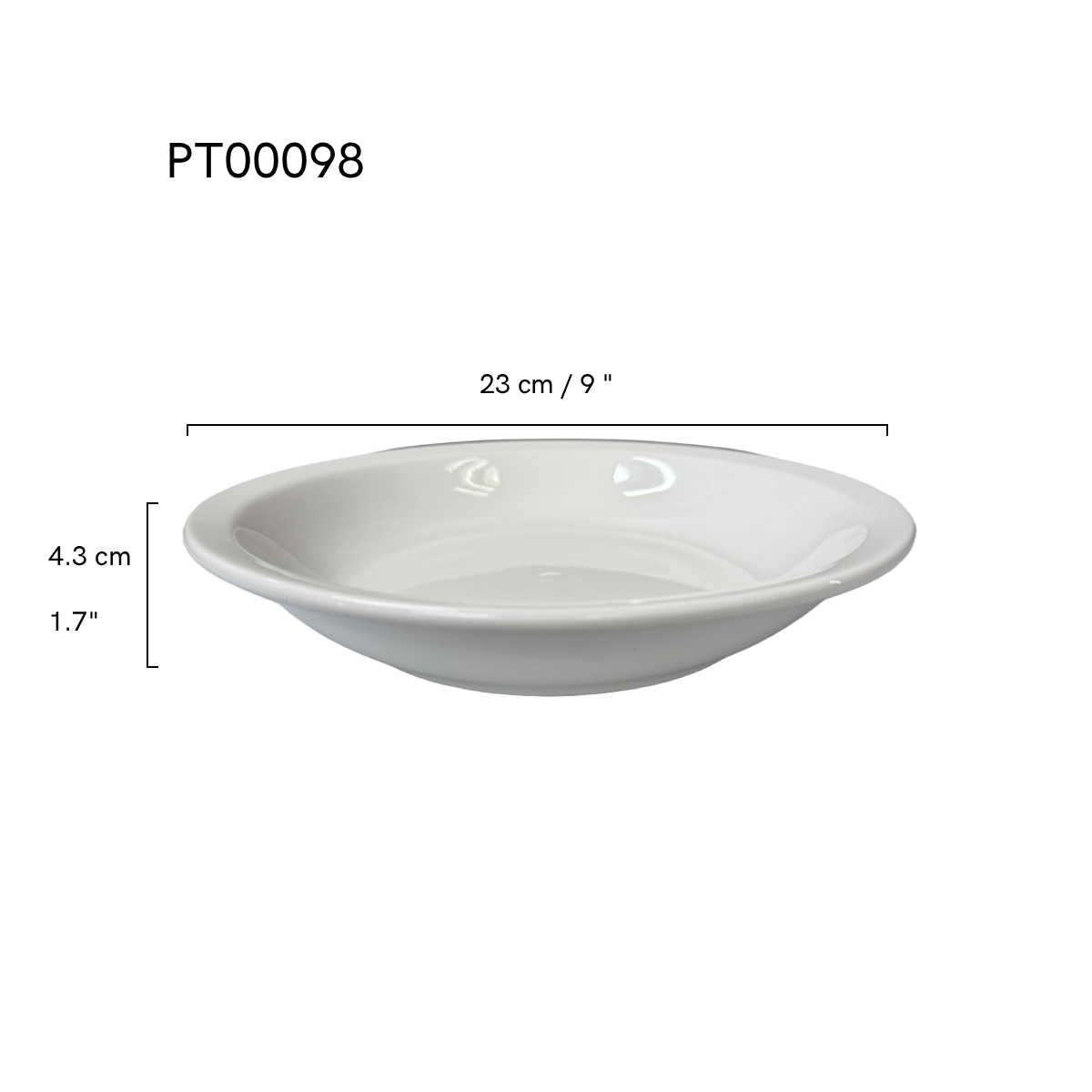 Chefco, 9" Porcelain Rimmed Salad Bowl - Ceramic, White(PT00098)