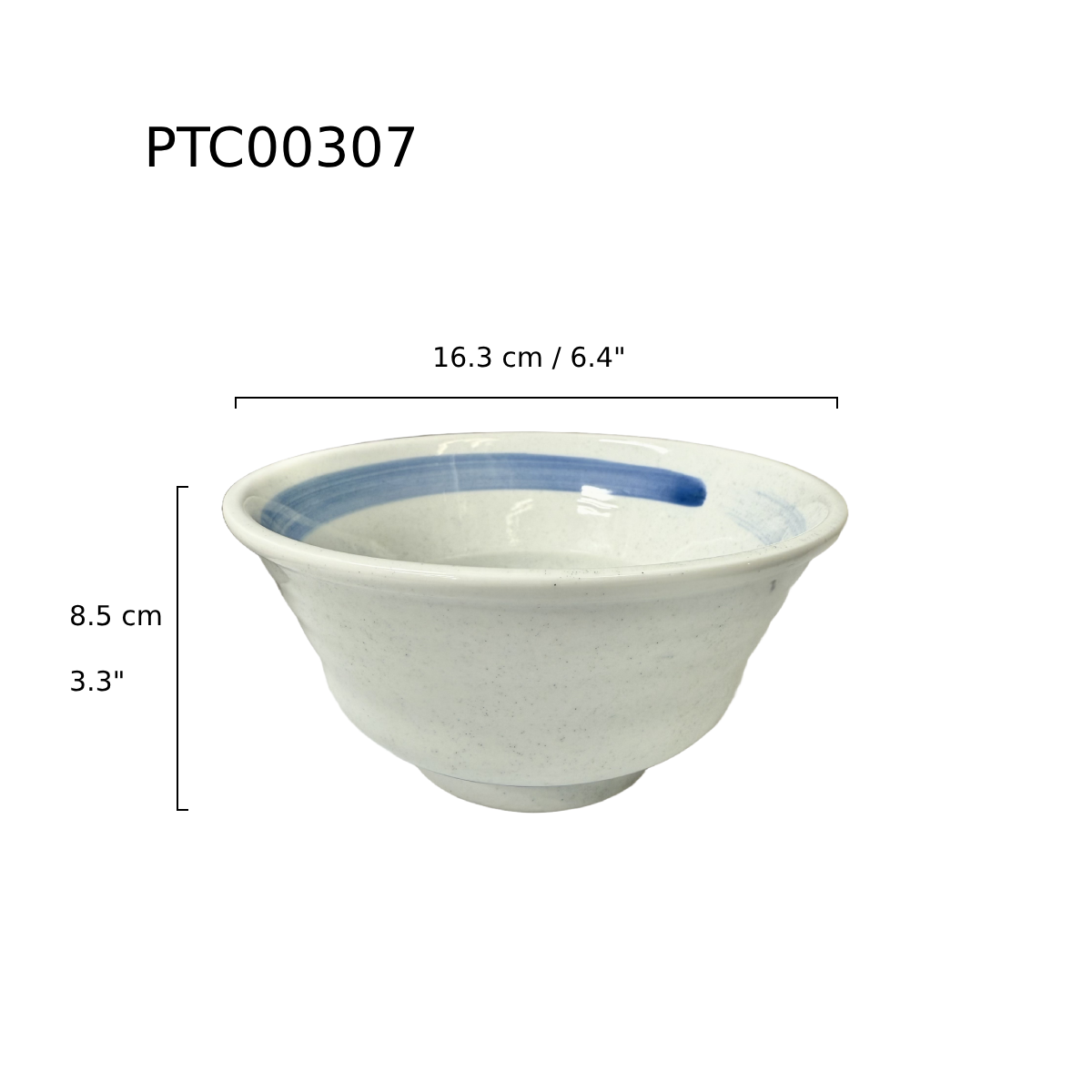 Chefco, 6.5" Dia Ceramic White Bowl with Blue Pattern (PTC00307) - Chefcoca