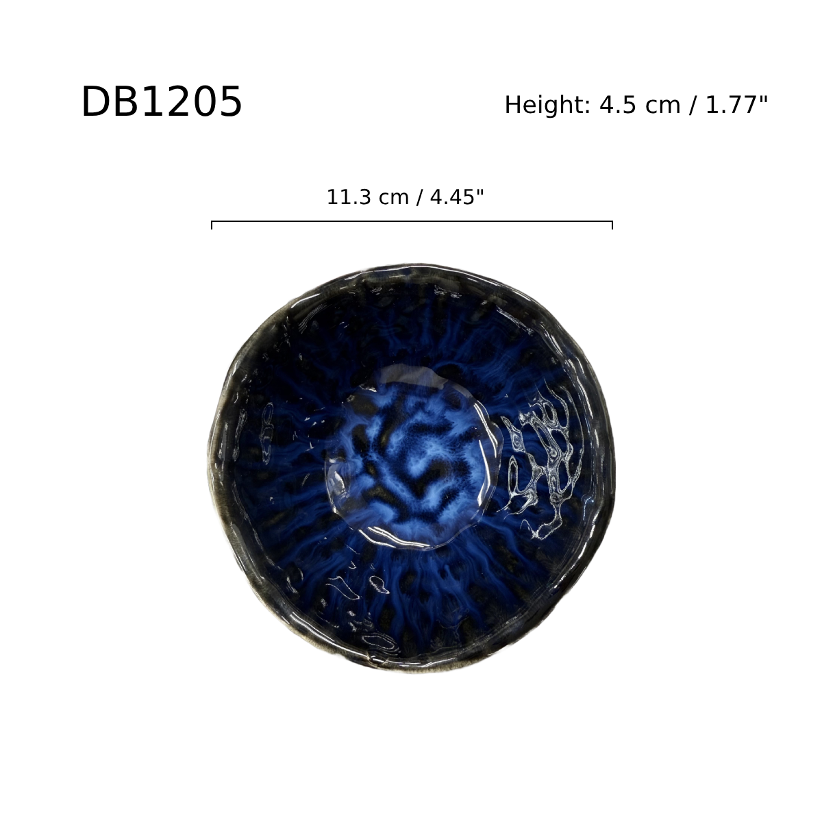 Chefco, 4.5" Dia Ceramic Cat's Eye Blue Embossed Round Bowl (DB1205) - Chefcoca
