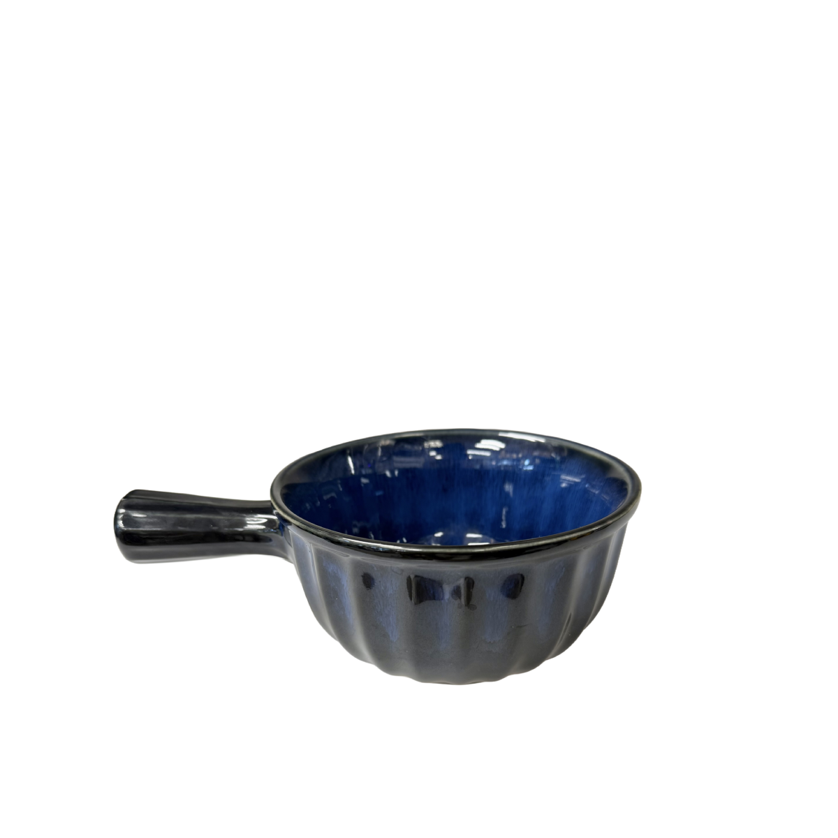Chefco, 6" Dia, 9" Long Ceramic Cat's Eye Blue Cup-shaped Bowl with Single Handle, 20oz (DB1508) - Chefcoca