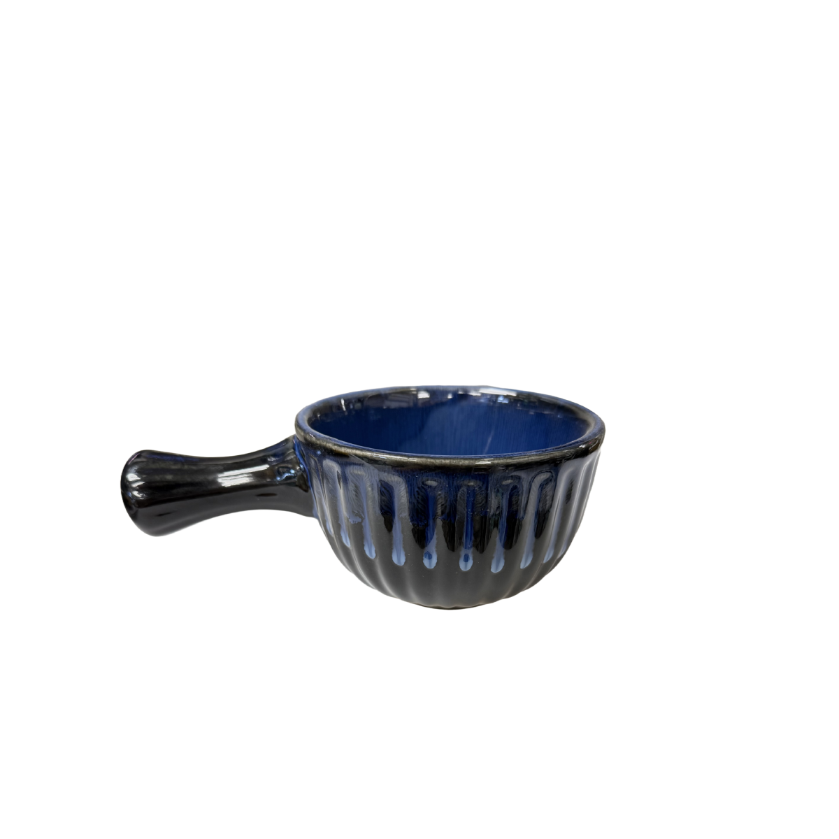 Chefco, 4 1/2" Dia, 7 1/2" Long Ceramic Dark Blue Kiln Cup-shaped Bowl with Single Handle (JS1208) - Chefcoca