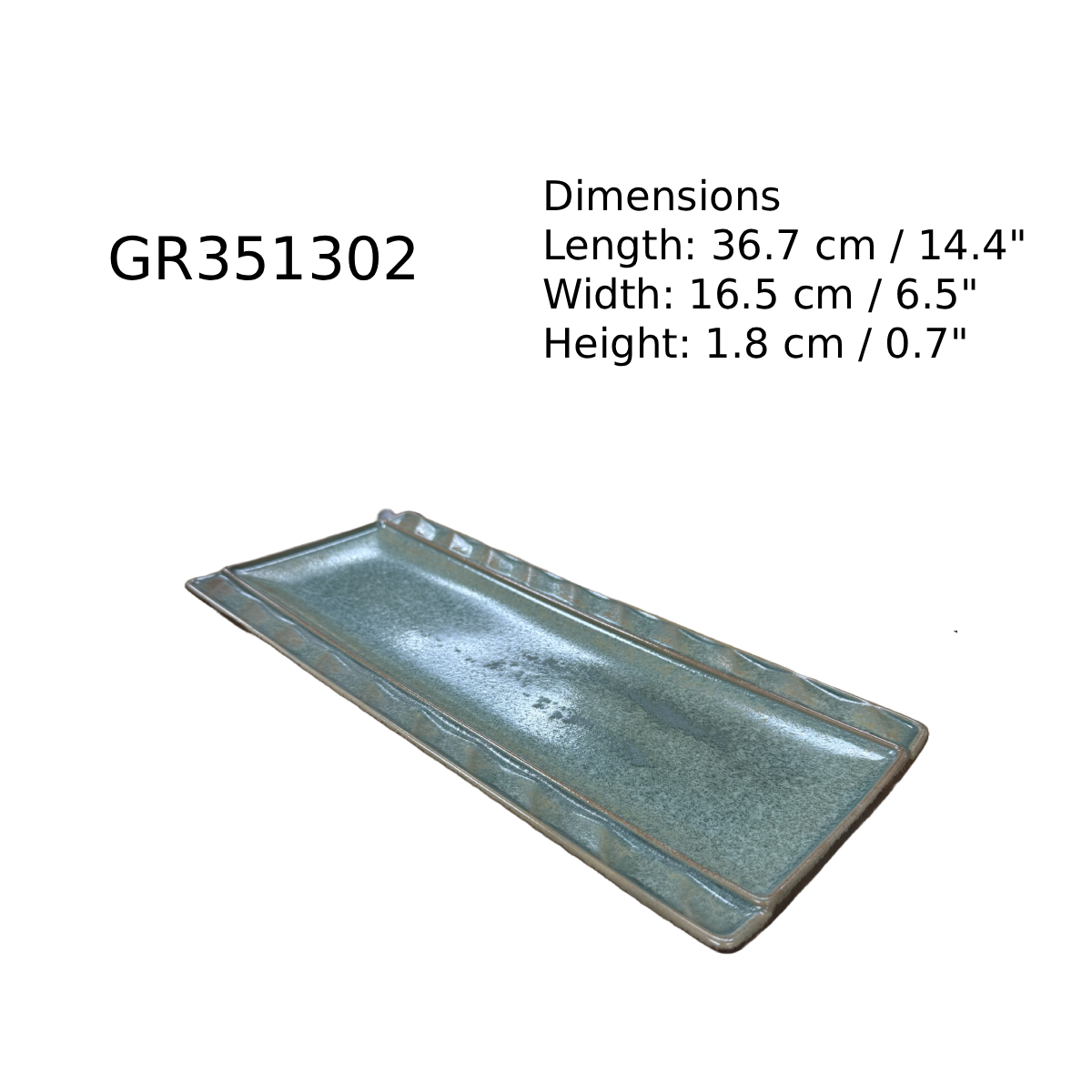 Chefco, 14 3/8" Ceramic Green Rectangular Plate (GR351302) - Chefcoca