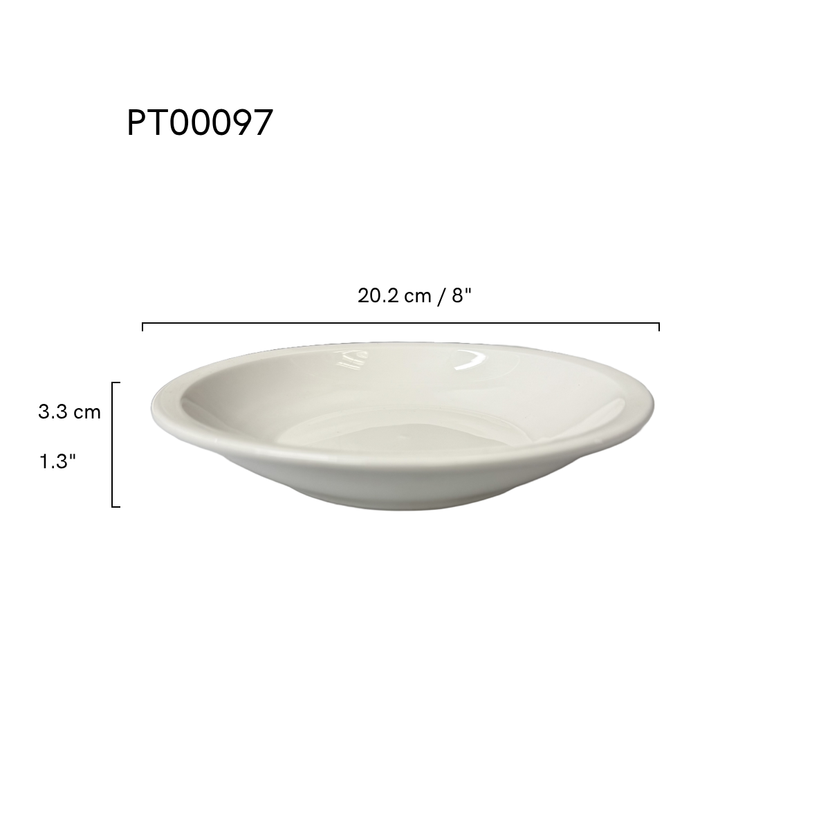 Chefco, 8" Porcelain Rimmed Salad Bowl - Ceramic, White (PT00097)