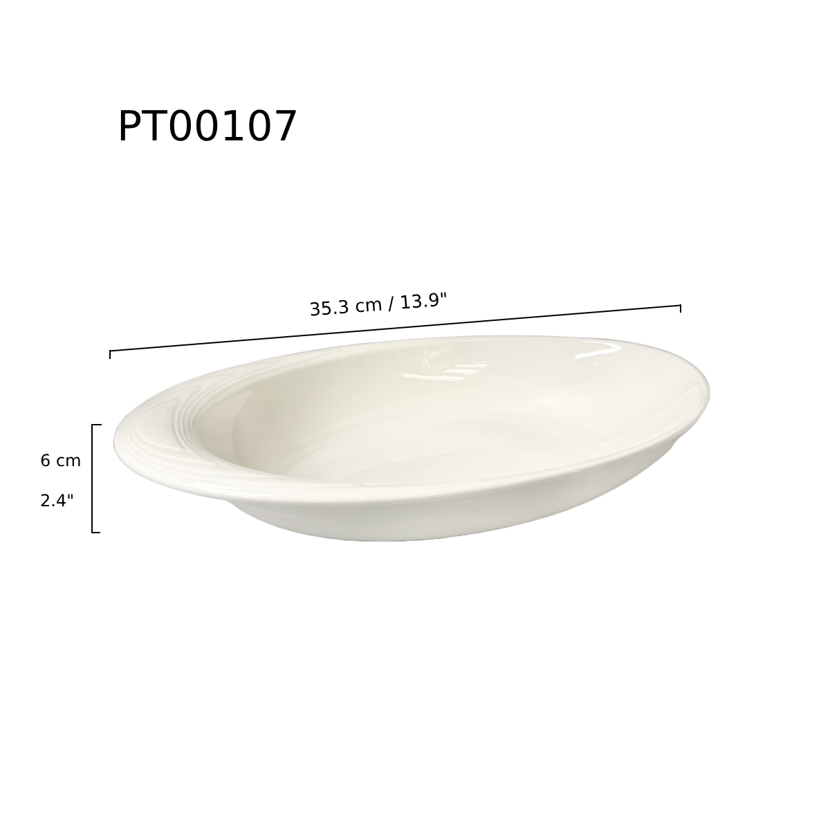 14" Porcelain Oval Bowl- Ceramic, White (PT00107)